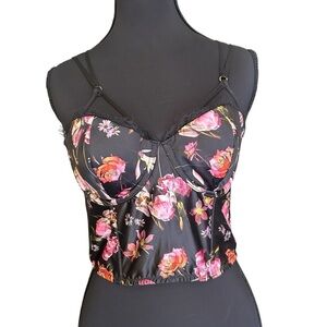 NWT Victoria's Secret Pink Black Floral Very Sexy Corset Bustier Top Size 34C
